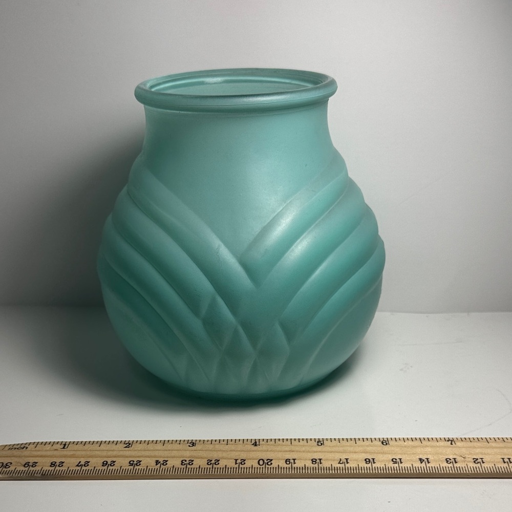 Vintage FTDA frosted glass Elegant Aqua vase collector made in USA!